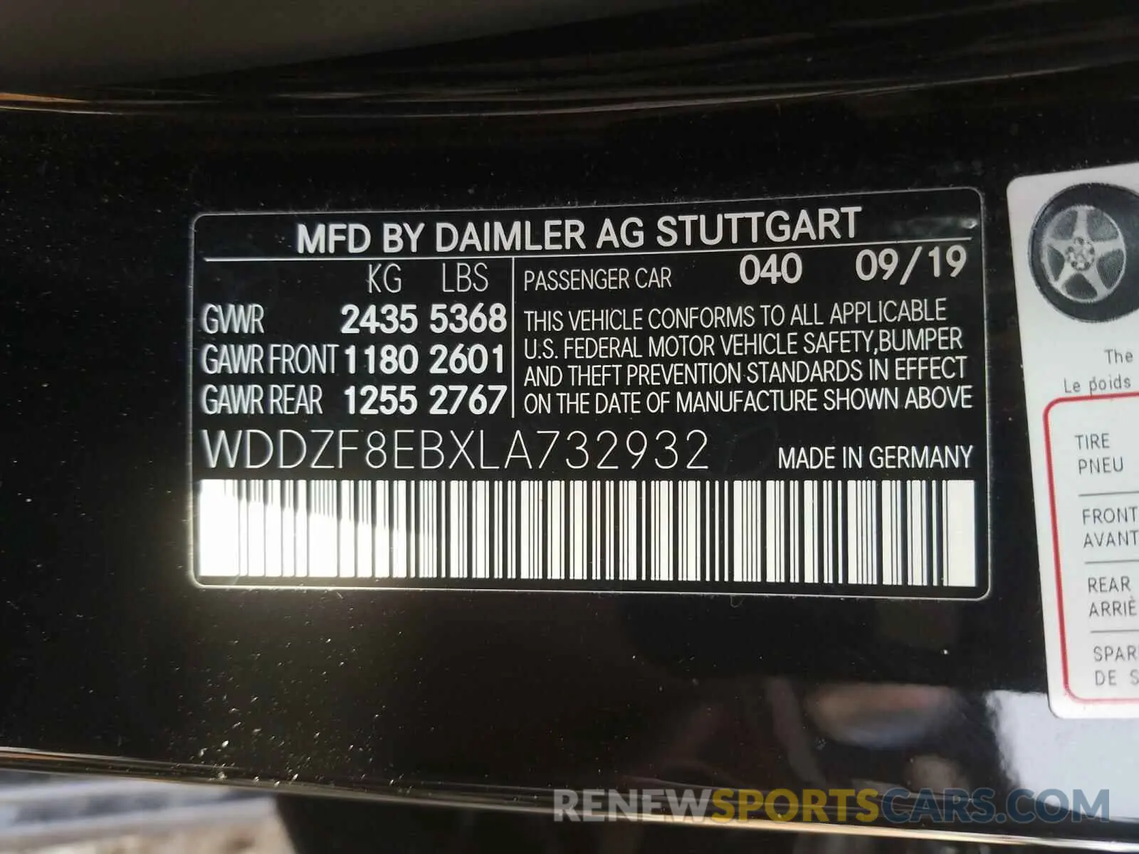 10 Photograph of a damaged car WDDZF8EBXLA732932 MERCEDES-BENZ E CLASS 2020