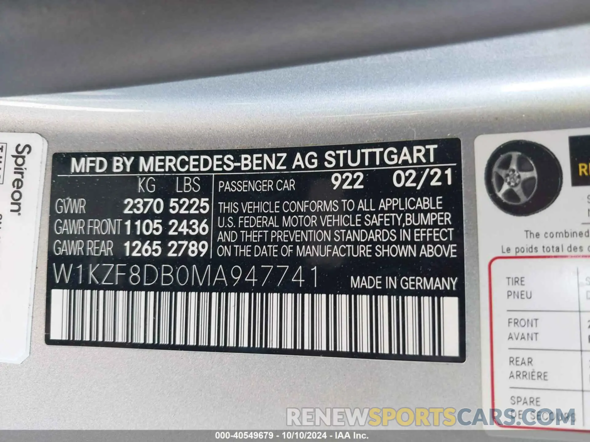 9 Photograph of a damaged car W1KZF8DB0MA947741 MERCEDES-BENZ E-CLASS 2021