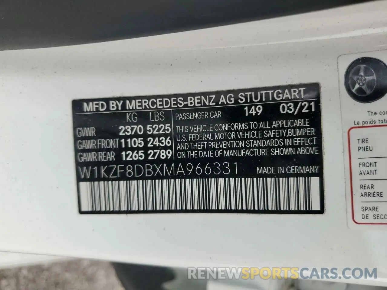 12 Фотография поврежденного автомобиля W1KZF8DBXMA966331 MERCEDES-BENZ E-CLASS 2021
