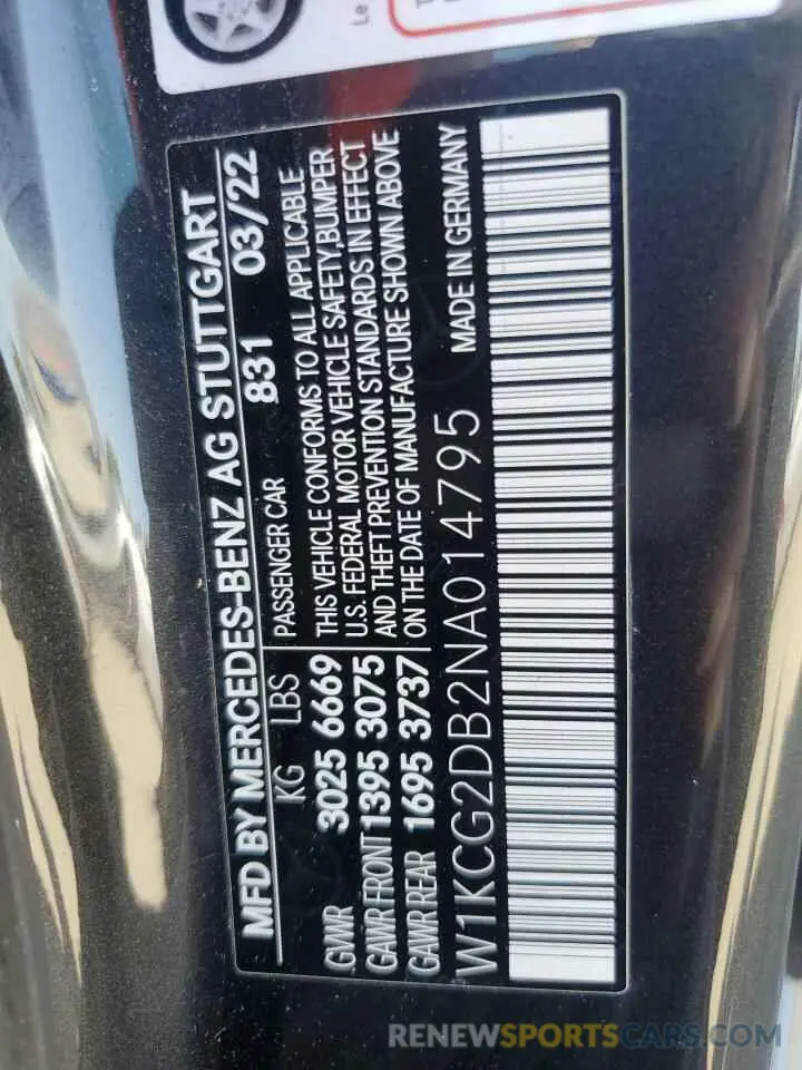 12 Фотография поврежденного автомобиля W1KCG2DB2NA014795 MERCEDES-BENZ EQS SEDAN 2022