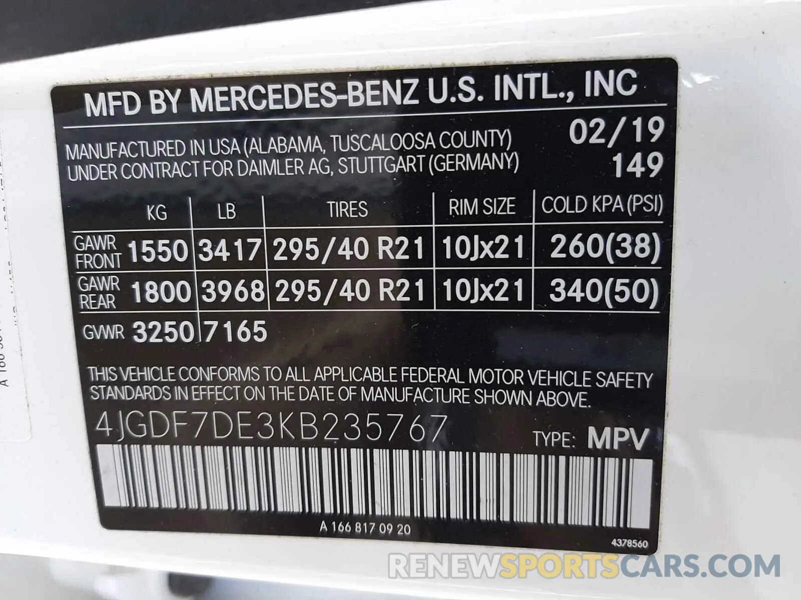 10 Photograph of a damaged car 4JGDF7DE3KB235767 MERCEDES-BENZ G CLASS 2019