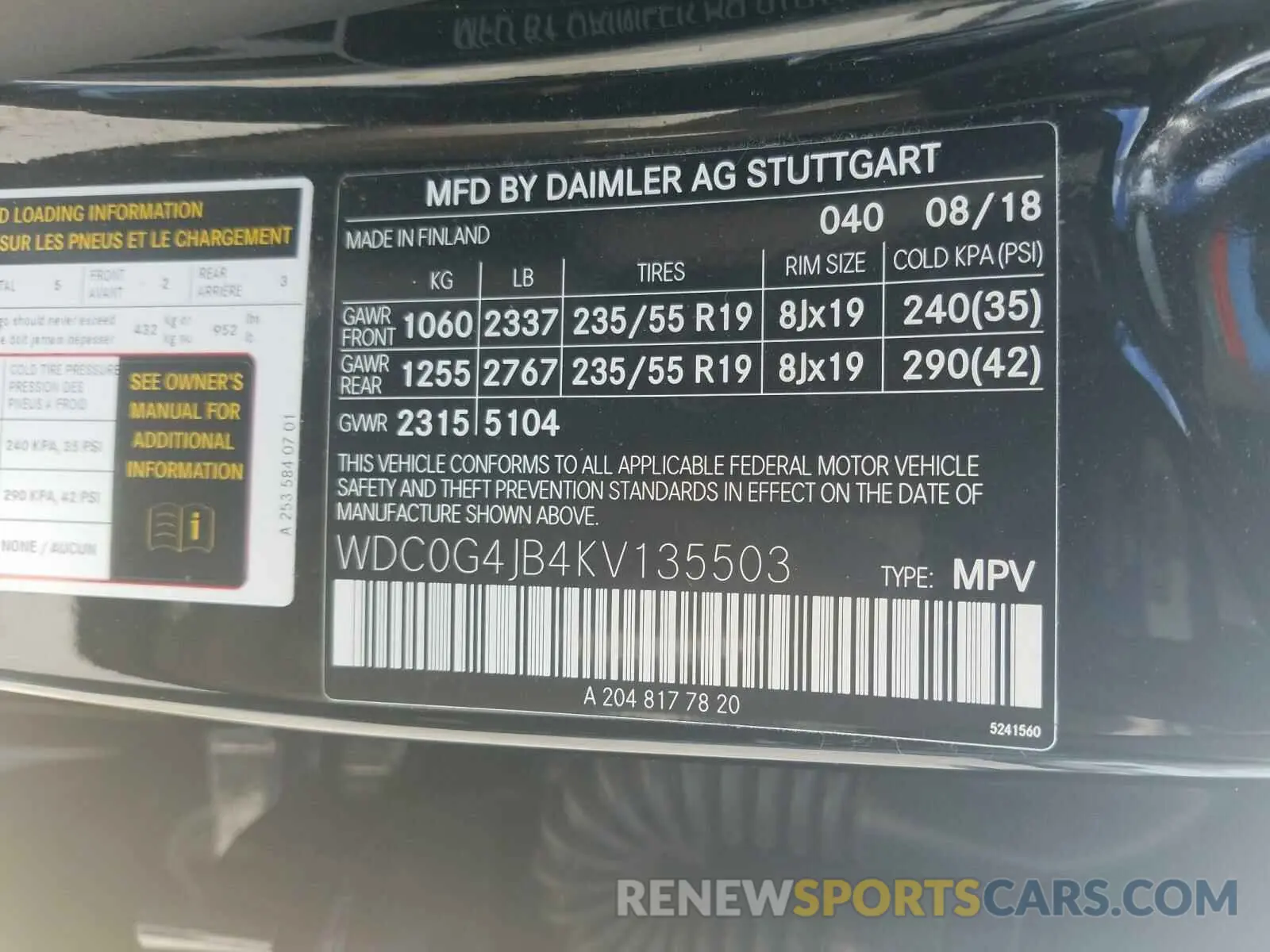 10 Photograph of a damaged car WDC0G4JB4KV135503 MERCEDES-BENZ G CLASS 2019