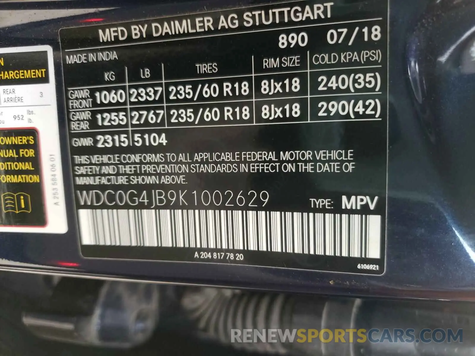 10 Photograph of a damaged car WDC0G4JB9K1002629 MERCEDES-BENZ G CLASS 2019