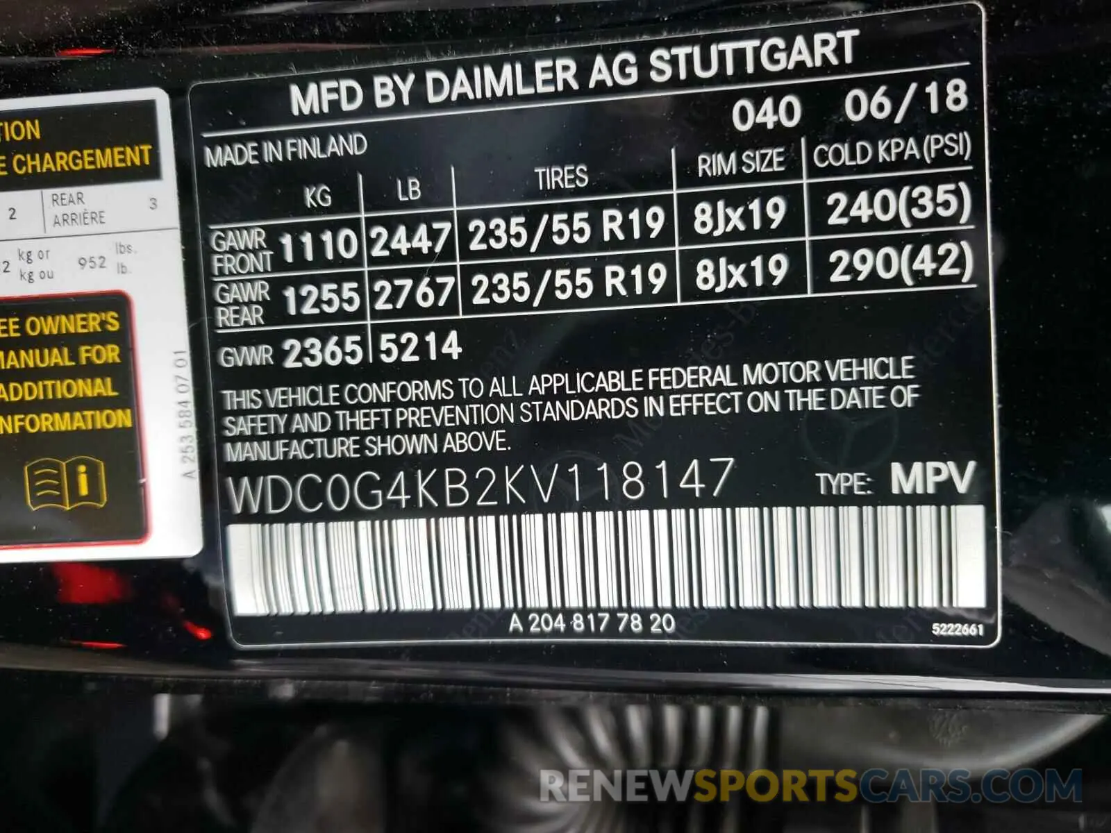 10 Photograph of a damaged car WDC0G4KB2KV118147 MERCEDES-BENZ G CLASS 2019