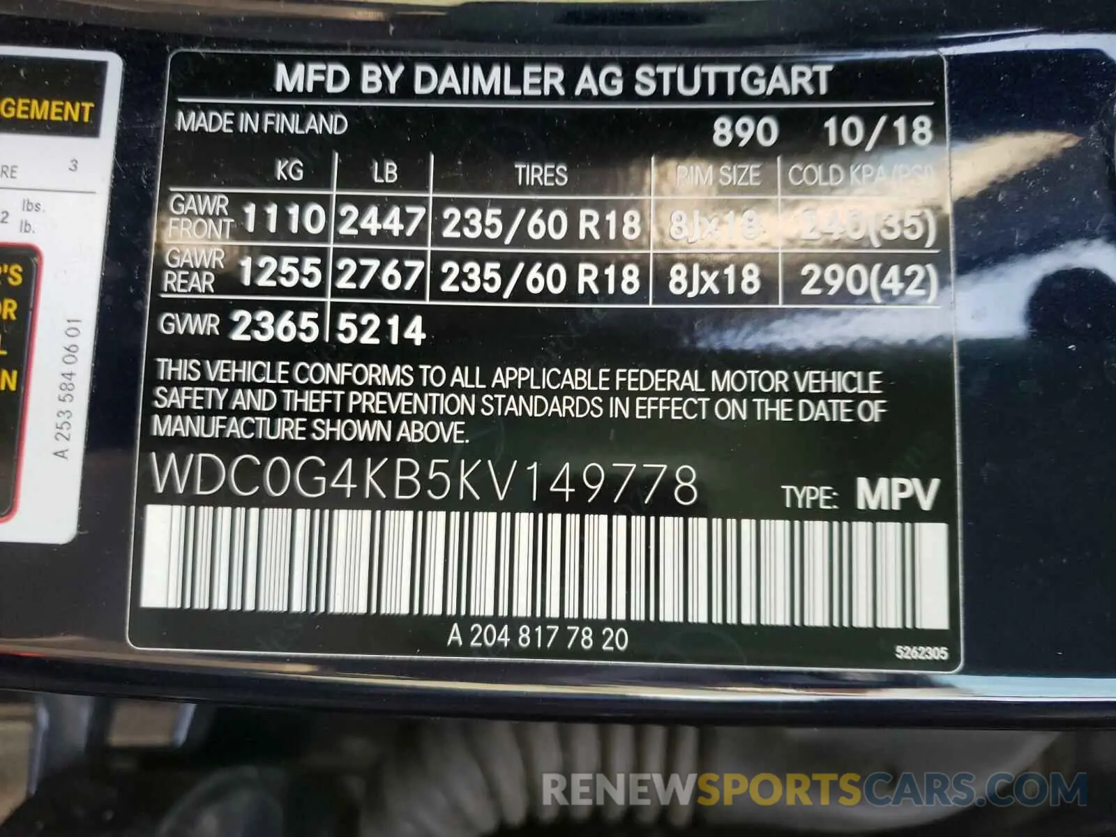 10 Photograph of a damaged car WDC0G4KB5KV149778 MERCEDES-BENZ G CLASS 2019
