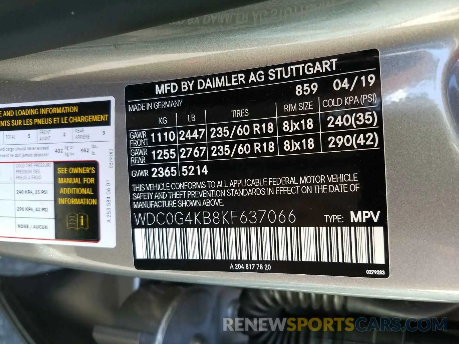 10 Photograph of a damaged car WDC0G4KB8KF637066 MERCEDES-BENZ G CLASS 2019