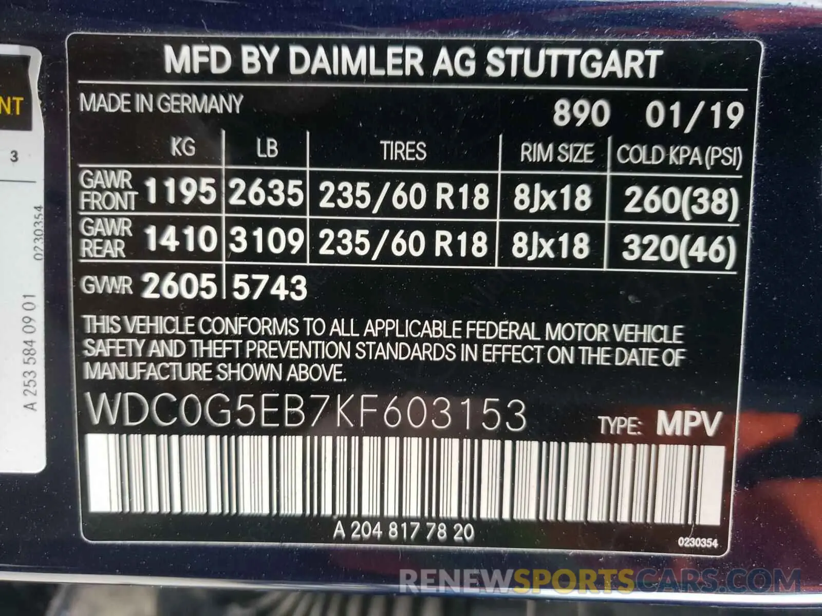 10 Photograph of a damaged car WDC0G5EB7KF603153 MERCEDES-BENZ G CLASS 2019