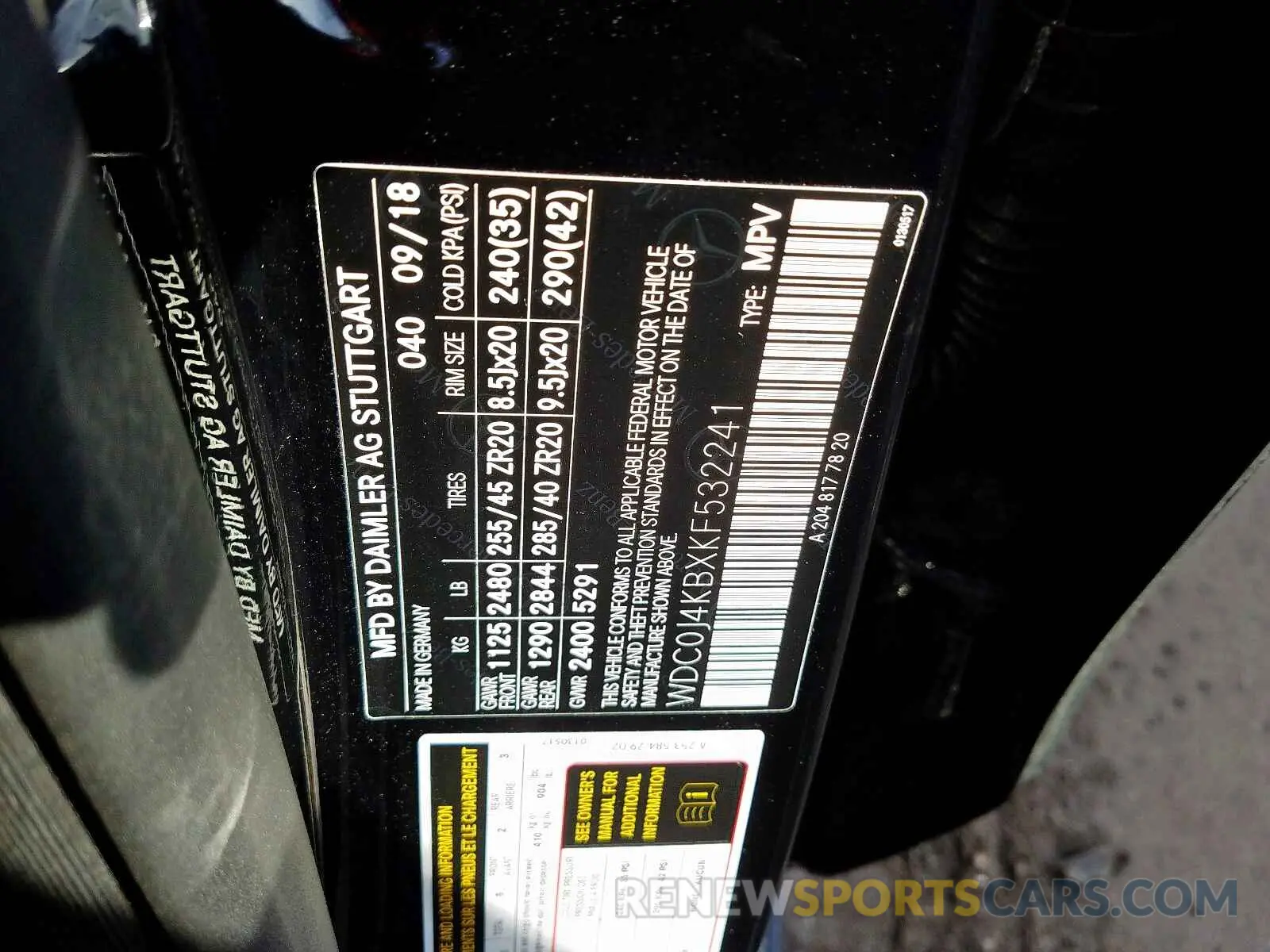 10 Photograph of a damaged car WDC0J4KBXKF532241 MERCEDES-BENZ G CLASS 2019