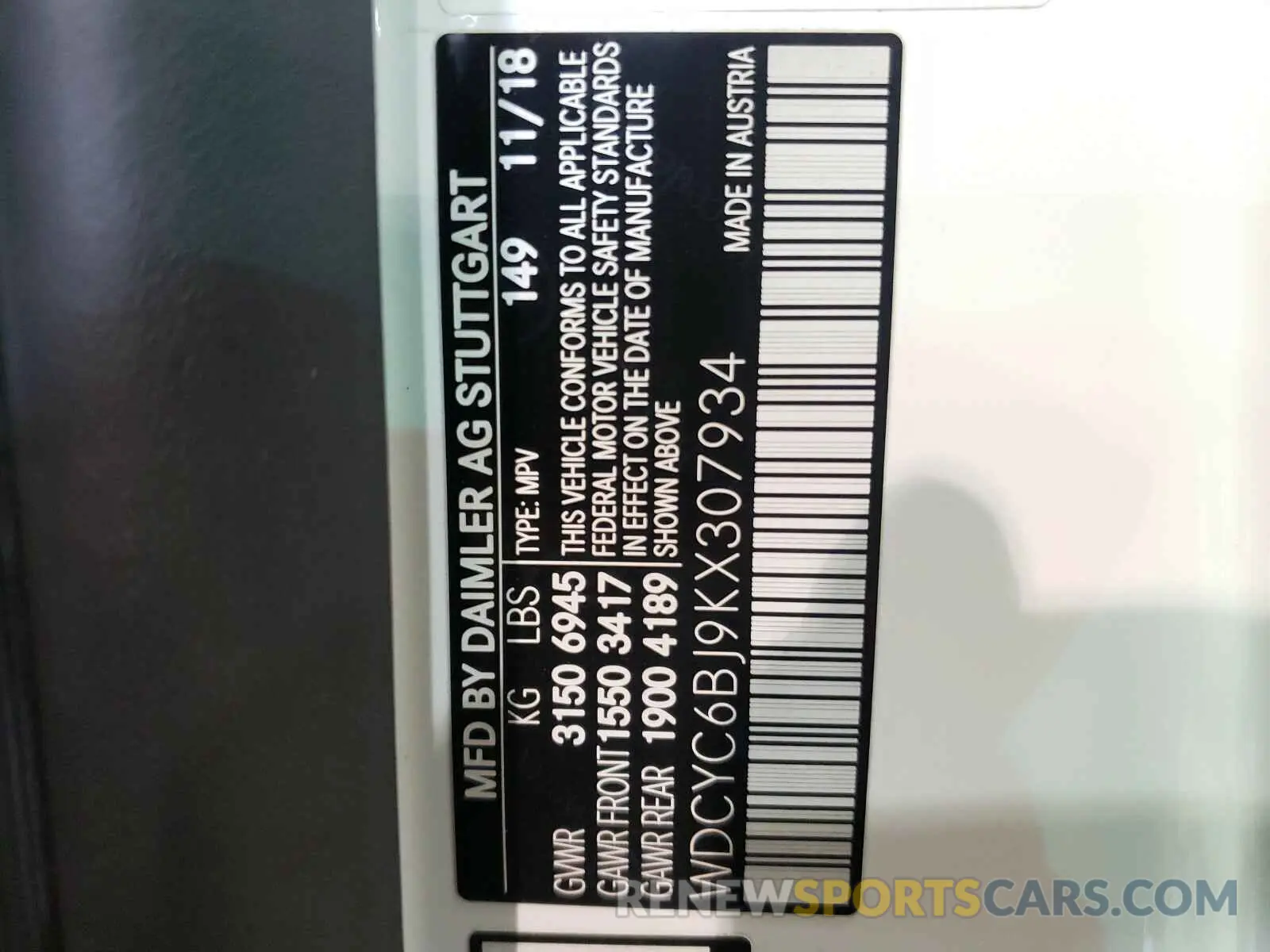10 Photograph of a damaged car WDCYC6BJ9KX307934 MERCEDES-BENZ G CLASS 2019