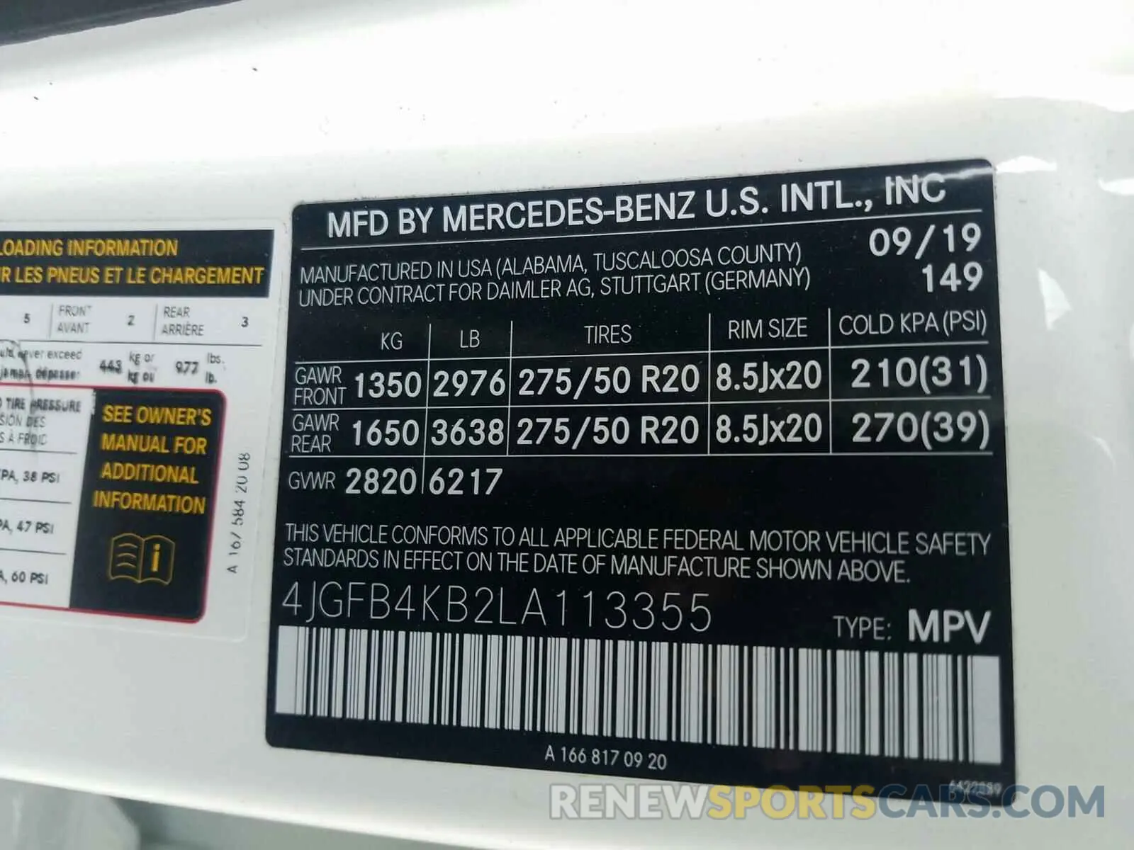 10 Photograph of a damaged car 4JGFB4KB2LA113355 MERCEDES-BENZ G CLASS 2020