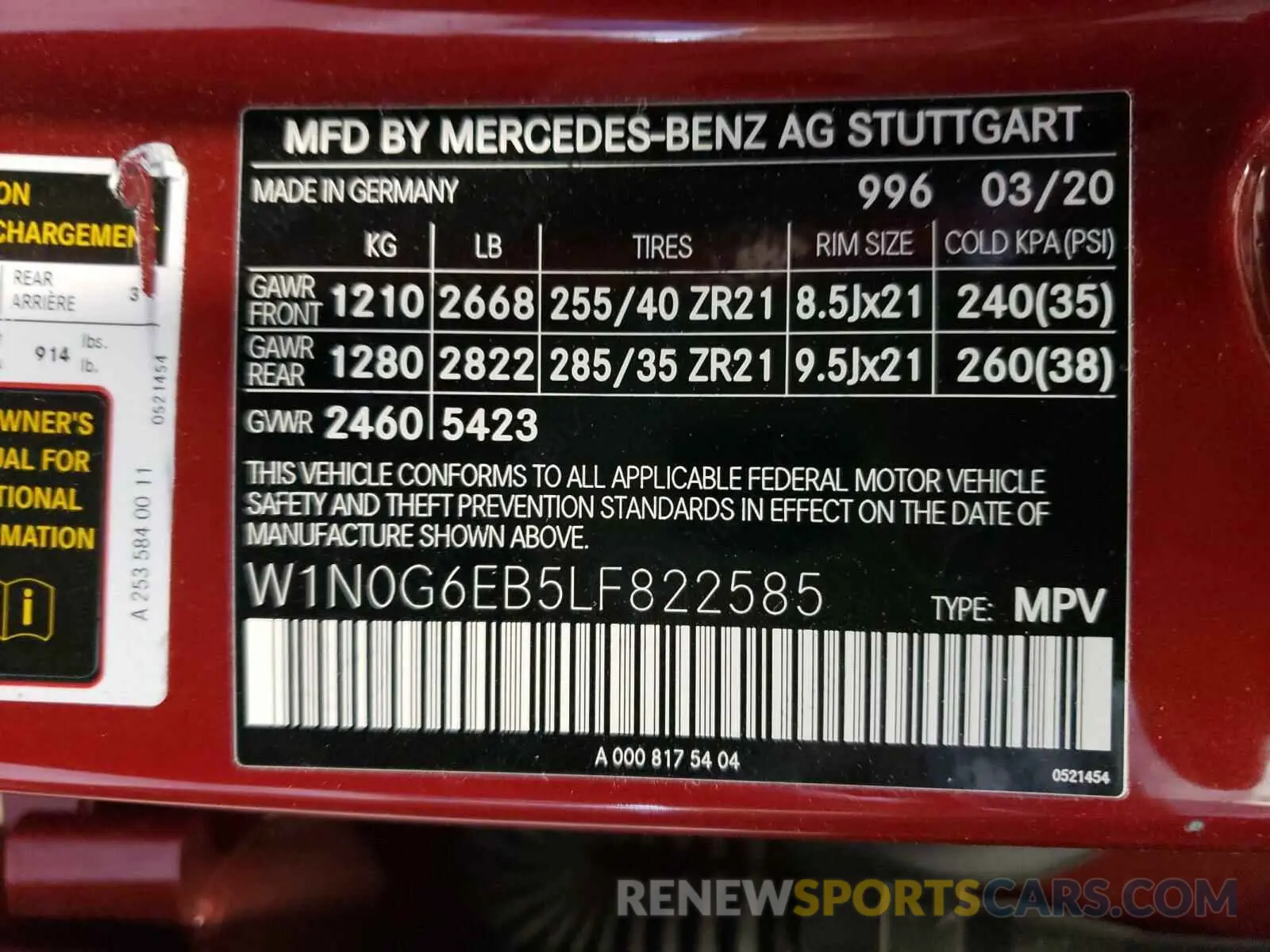 10 Photograph of a damaged car W1N0G6EB5LF822585 MERCEDES-BENZ G CLASS 2020