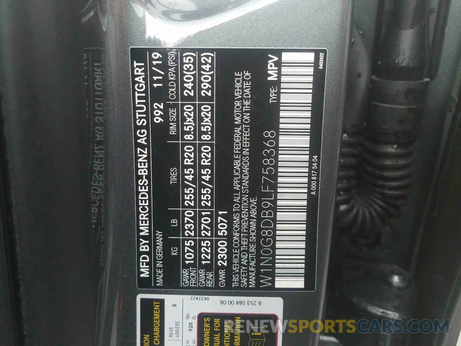 10 Photograph of a damaged car W1N0G8DB9LF758368 MERCEDES-BENZ G CLASS 2020
