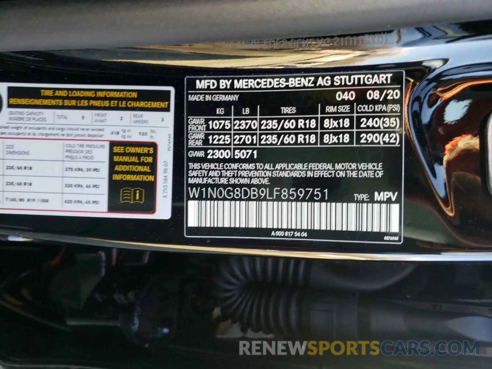 10 Photograph of a damaged car W1N0G8DB9LF859751 MERCEDES-BENZ G CLASS 2020