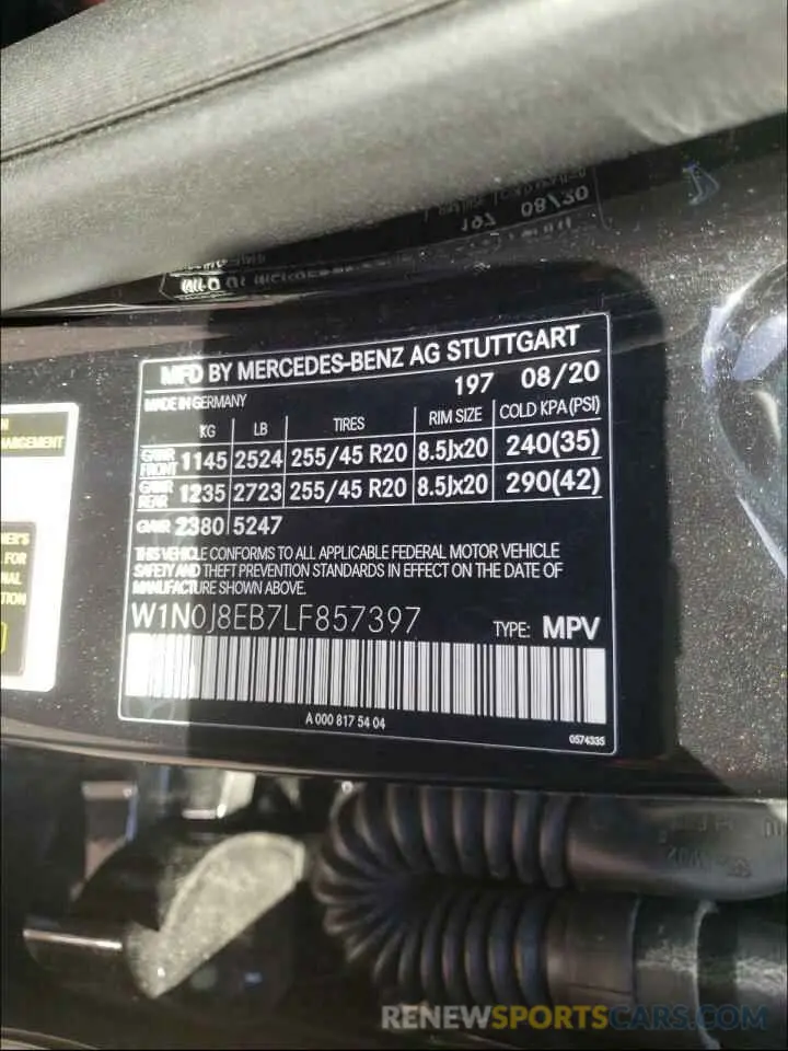10 Photograph of a damaged car W1N0J8EB7LF857397 MERCEDES-BENZ G CLASS 2020