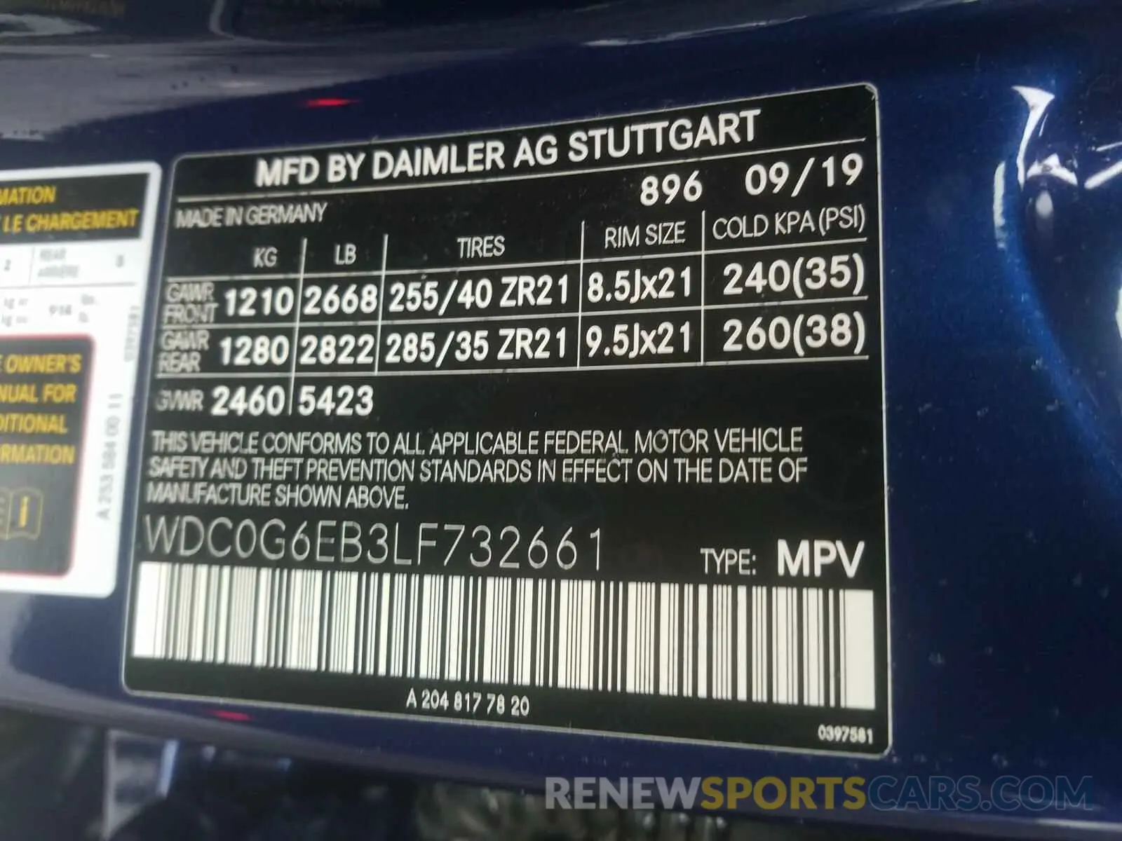 10 Photograph of a damaged car WDC0G6EB3LF732661 MERCEDES-BENZ G CLASS 2020