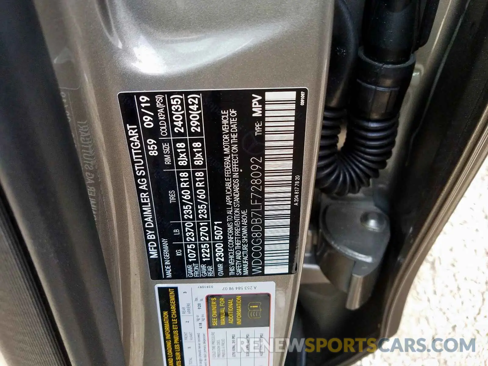 10 Photograph of a damaged car WDC0G8DB7LF728092 MERCEDES-BENZ G CLASS 2020