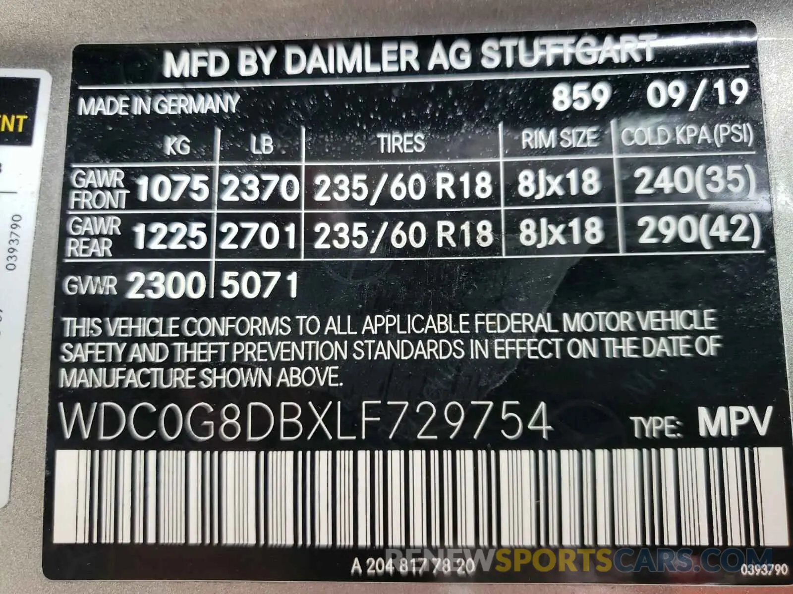 10 Фотография поврежденного автомобиля WDC0G8DBXLF729754 MERCEDES-BENZ G CLASS 2020