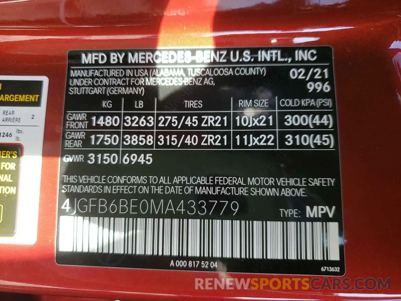 10 Photograph of a damaged car 4JGFB6BE0MA433779 MERCEDES-BENZ G CLASS 2021