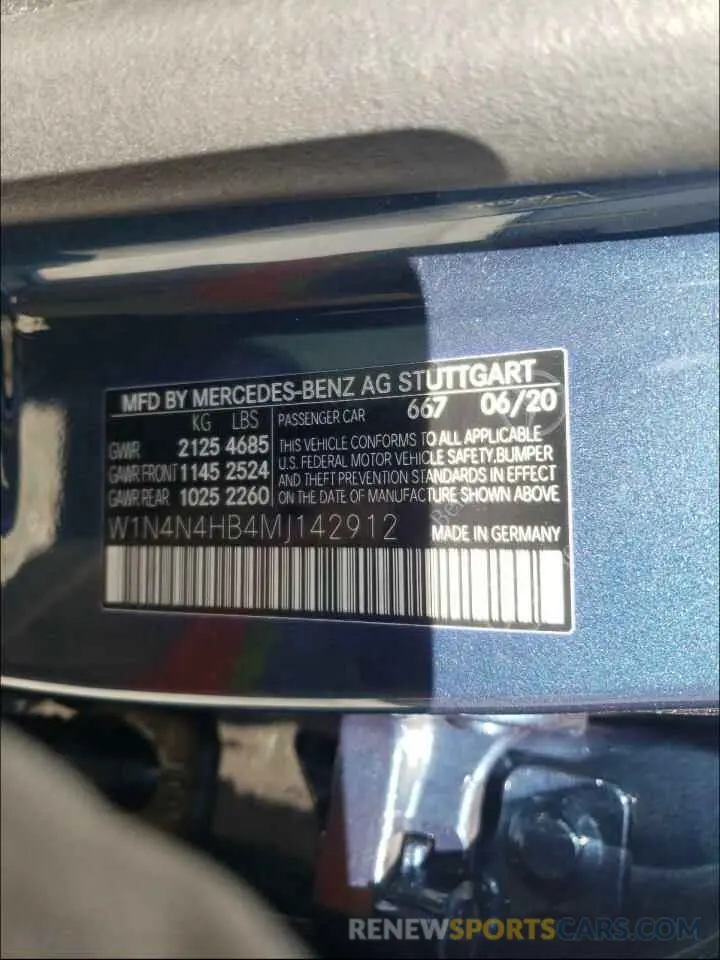 10 Photograph of a damaged car W1N4N4HB4MJ142912 MERCEDES-BENZ G CLASS 2021