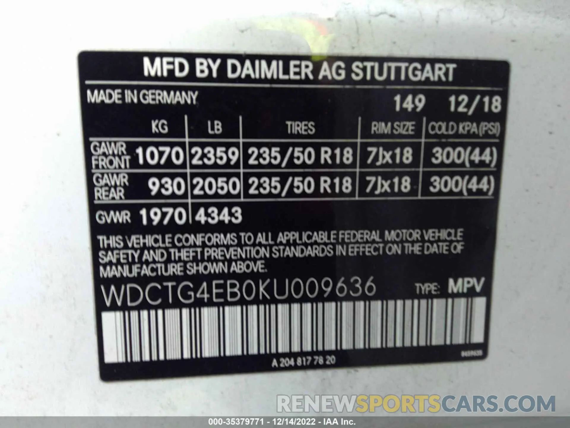 9 Photograph of a damaged car WDCTG4EB0KU009636 MERCEDES-BENZ GLA 2019