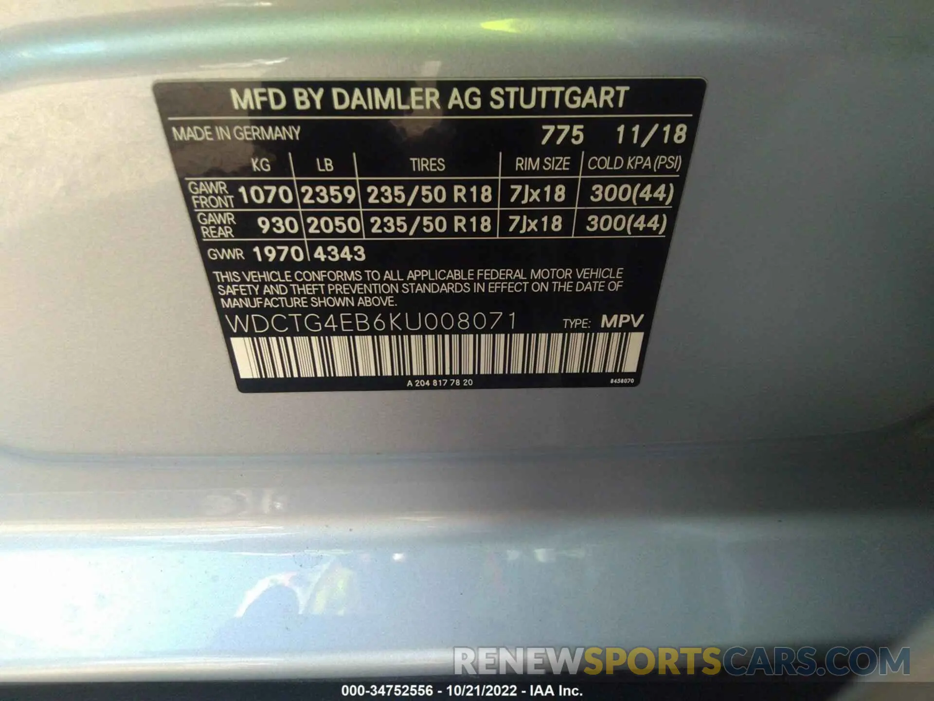 9 Photograph of a damaged car WDCTG4EB6KU008071 MERCEDES-BENZ GLA 2019