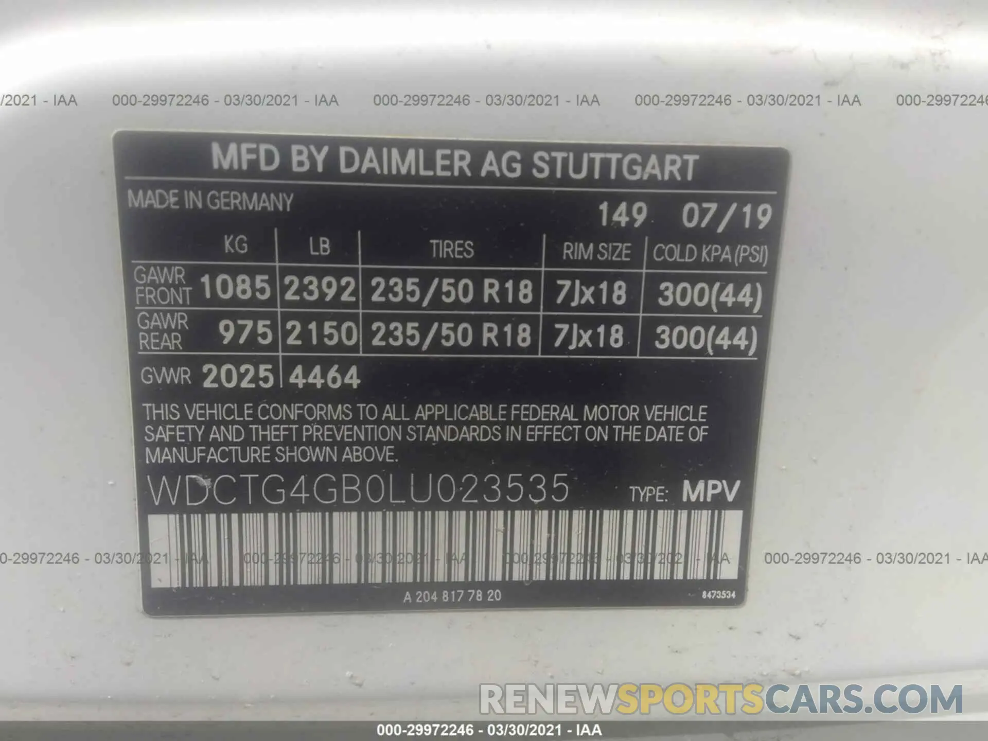 9 Photograph of a damaged car WDCTG4GB0LU023535 MERCEDES-BENZ GLA 2020