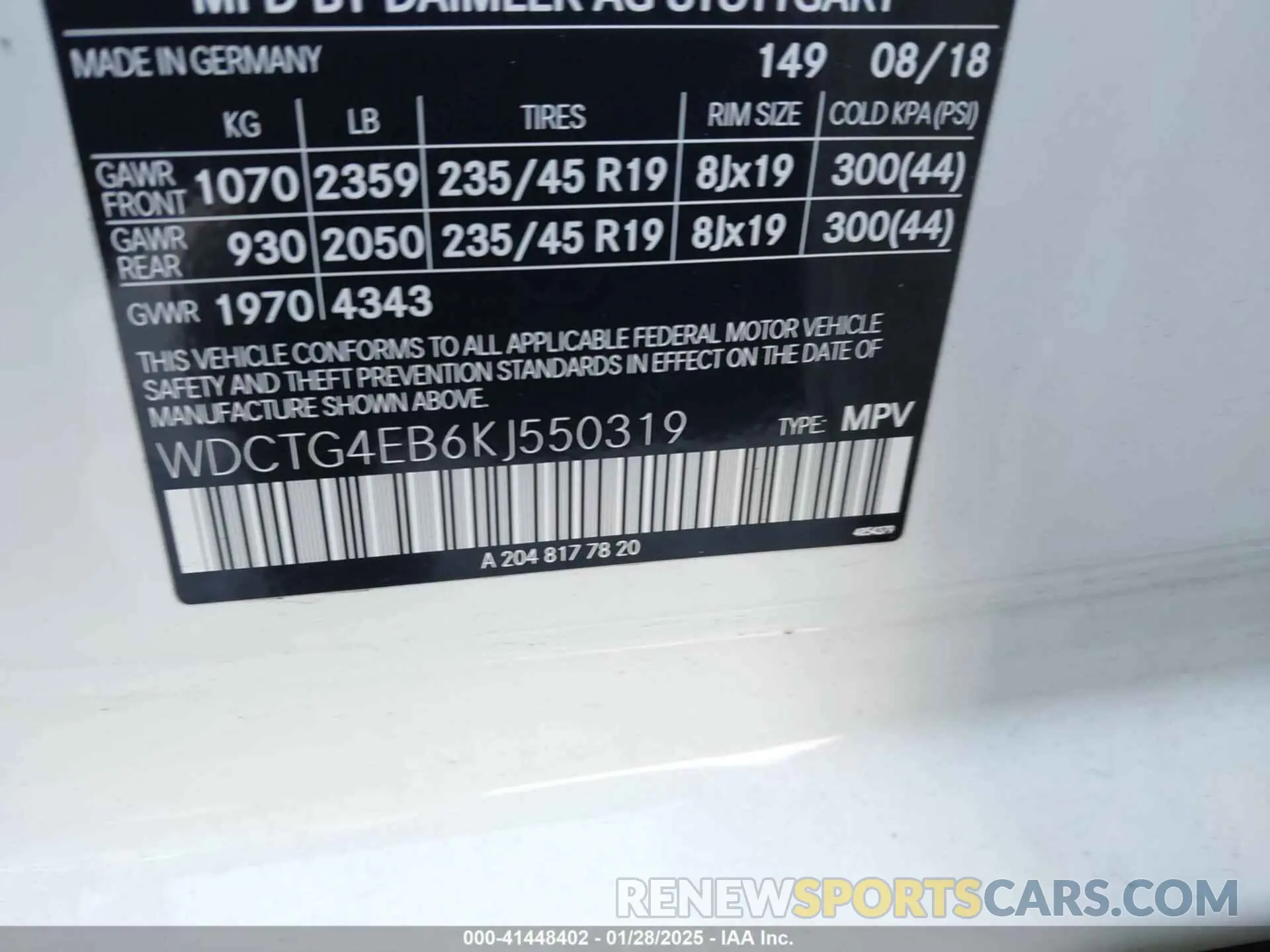9 Photograph of a damaged car WDCTG4EB6KJ550319 MERCEDES-BENZ GLA 250 2019