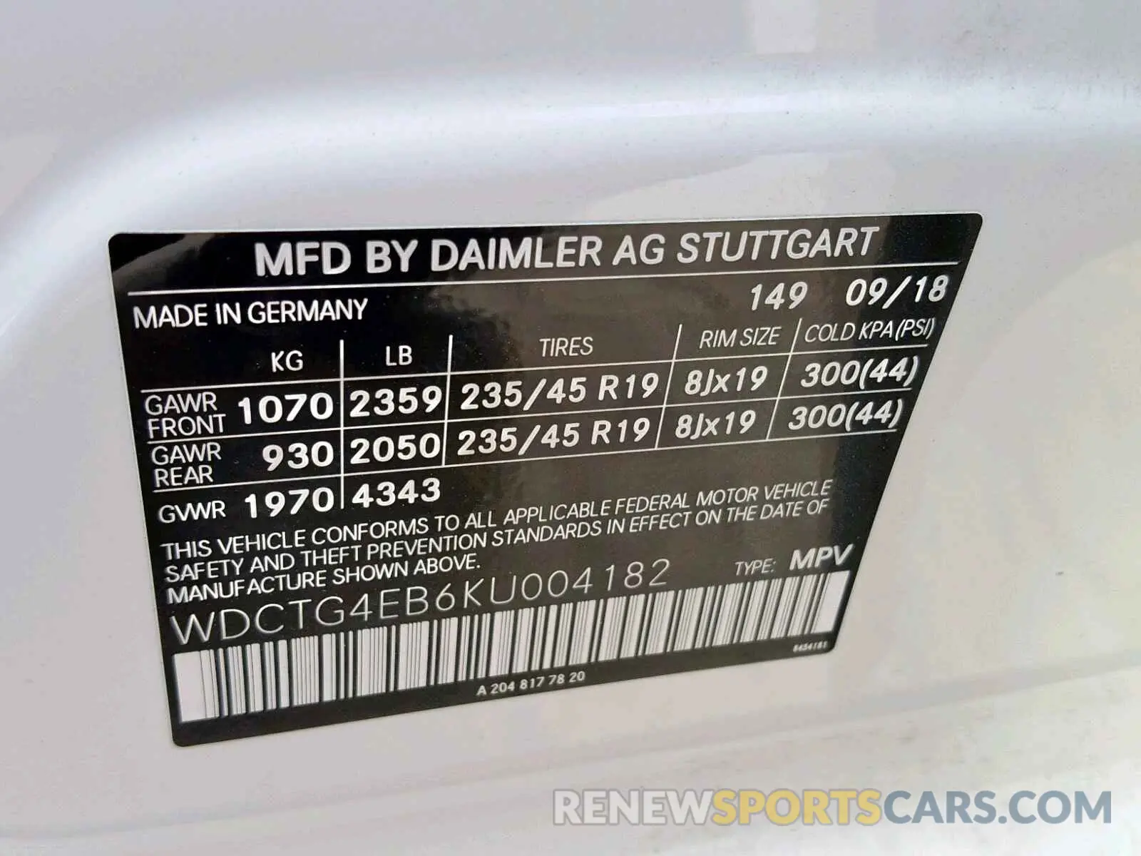 10 Photograph of a damaged car WDCTG4EB6KU004182 MERCEDES-BENZ GLA 250 2019