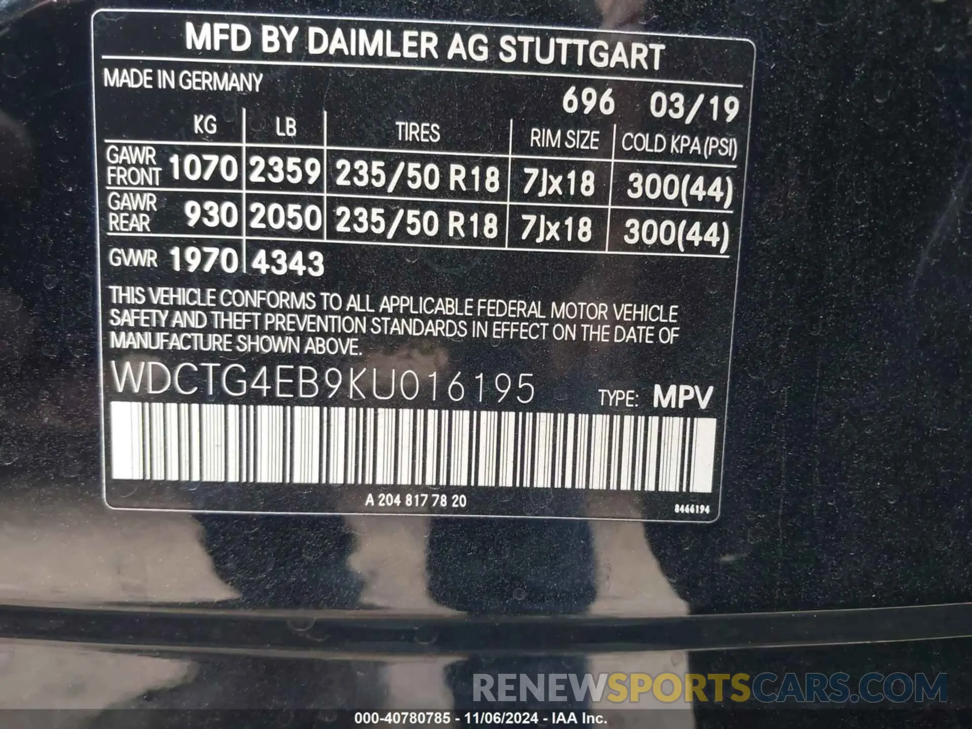 9 Photograph of a damaged car WDCTG4EB9KU016195 MERCEDES-BENZ GLA 250 2019