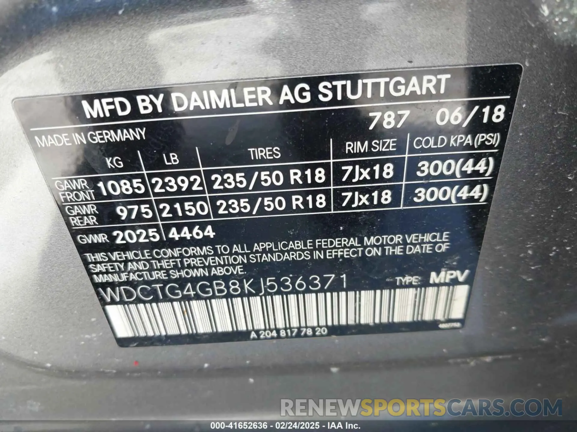 9 Фотография поврежденного автомобиля WDCTG4GB8KJ536371 MERCEDES-BENZ GLA 250 2019