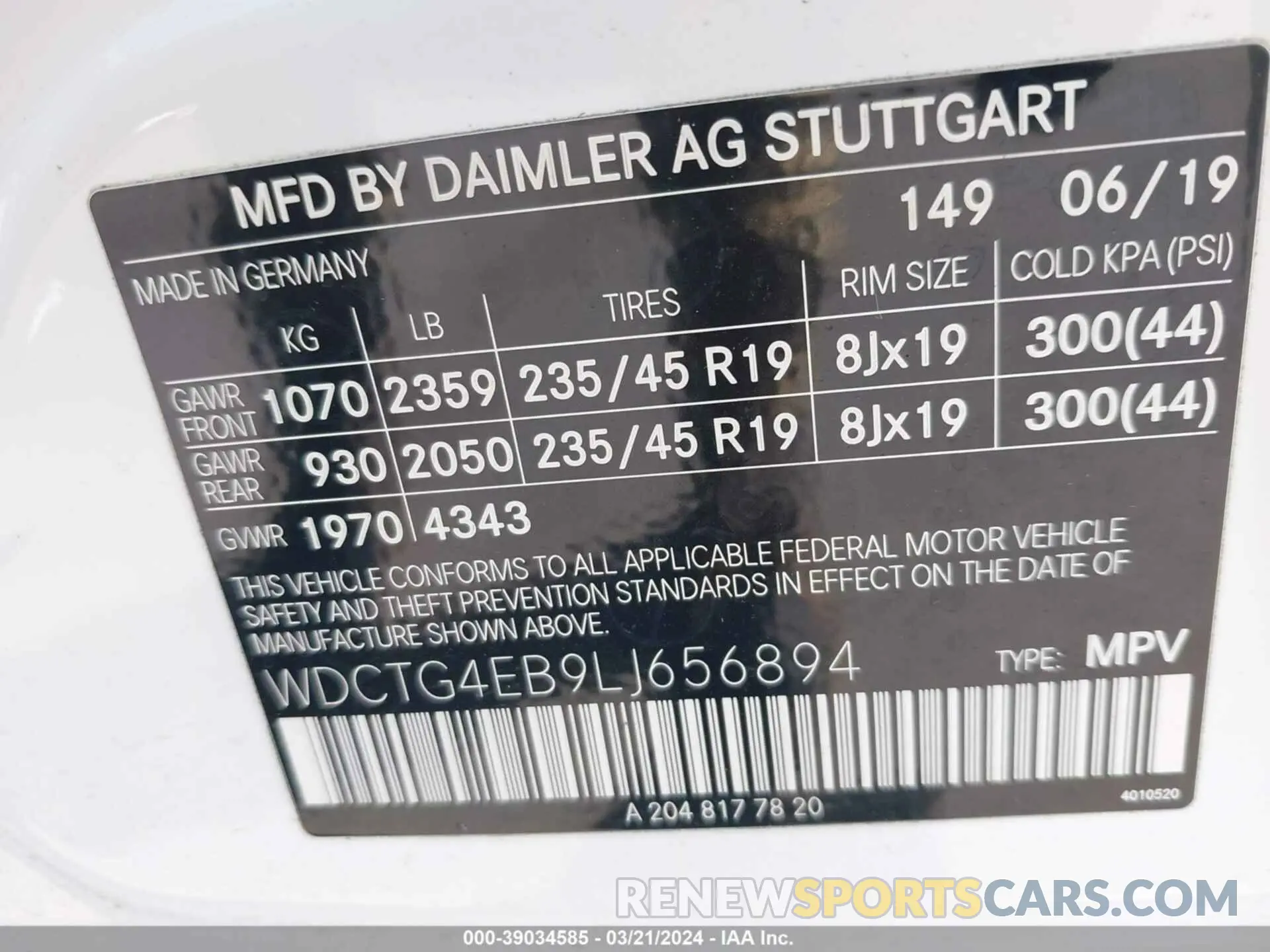 9 Photograph of a damaged car WDCTG4EB9LJ656894 MERCEDES-BENZ GLA 250 2020