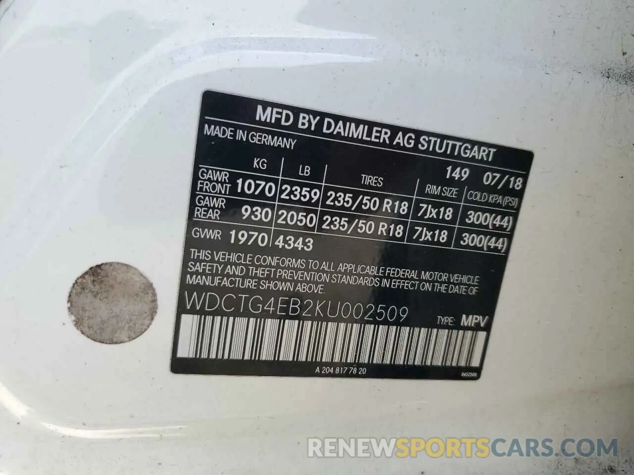 12 Photograph of a damaged car WDCTG4EB2KU002509 MERCEDES-BENZ GLA-CLASS 2019