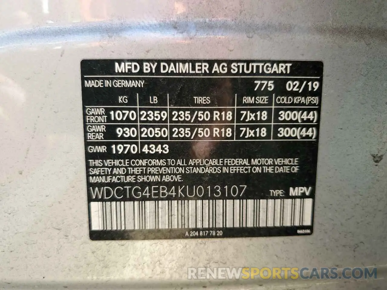 12 Photograph of a damaged car WDCTG4EB4KU013107 MERCEDES-BENZ GLA-CLASS 2019