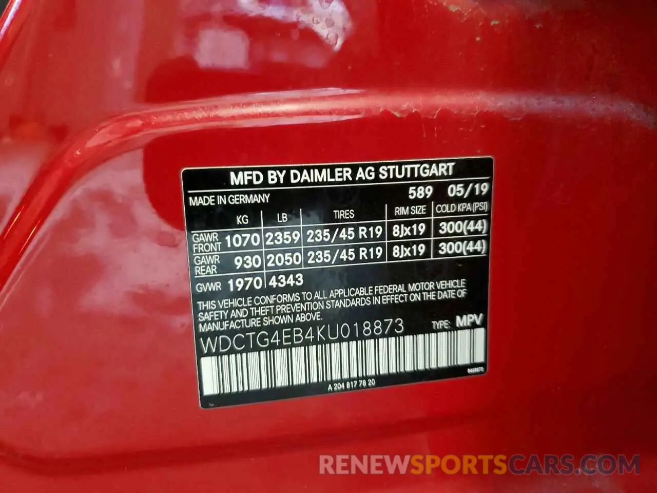 13 Photograph of a damaged car WDCTG4EB4KU018873 MERCEDES-BENZ GLA-CLASS 2019