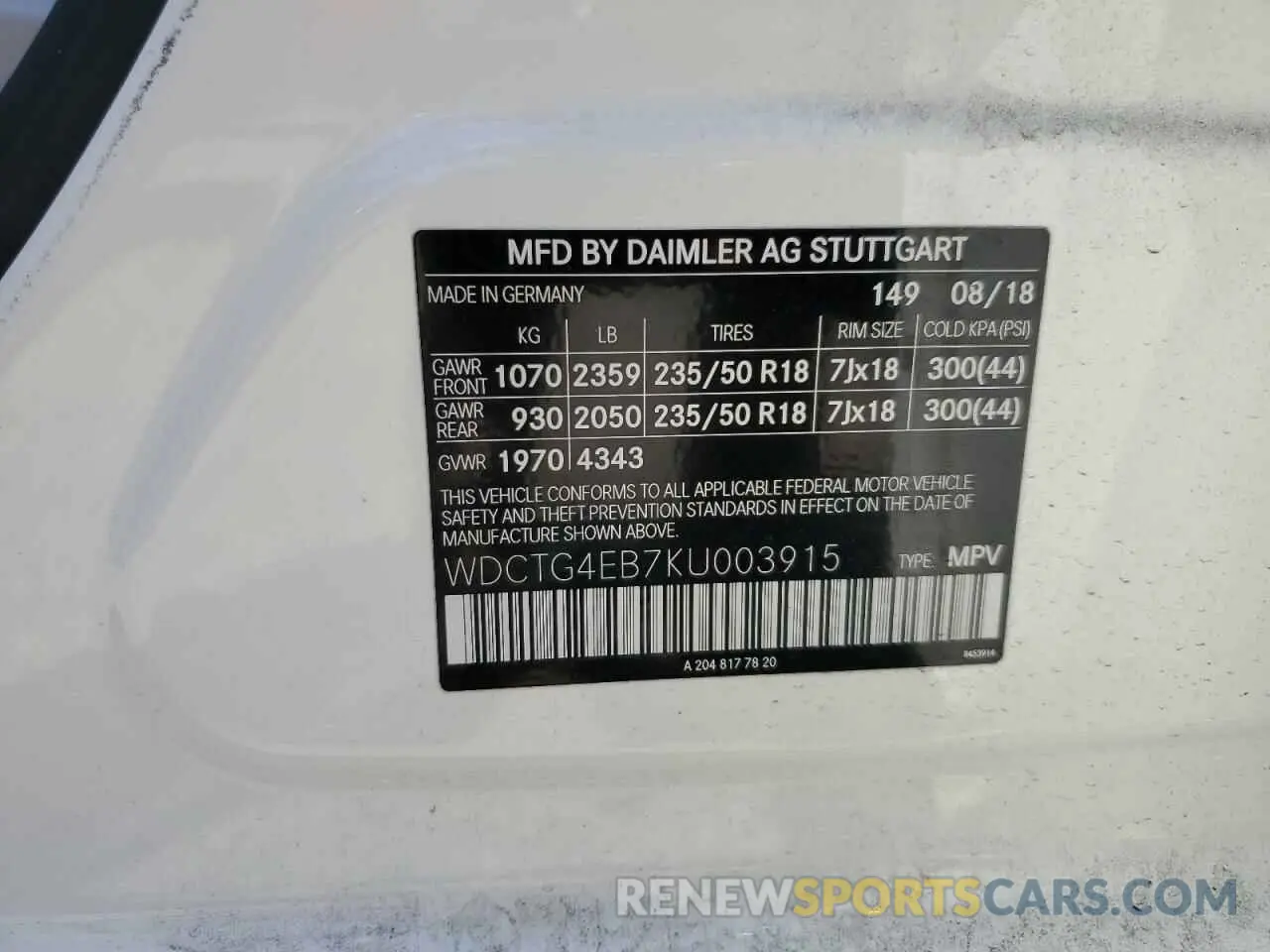 12 Photograph of a damaged car WDCTG4EB7KU003915 MERCEDES-BENZ GLA-CLASS 2019