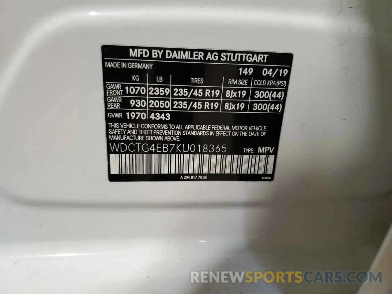 13 Photograph of a damaged car WDCTG4EB7KU018365 MERCEDES-BENZ GLA-CLASS 2019