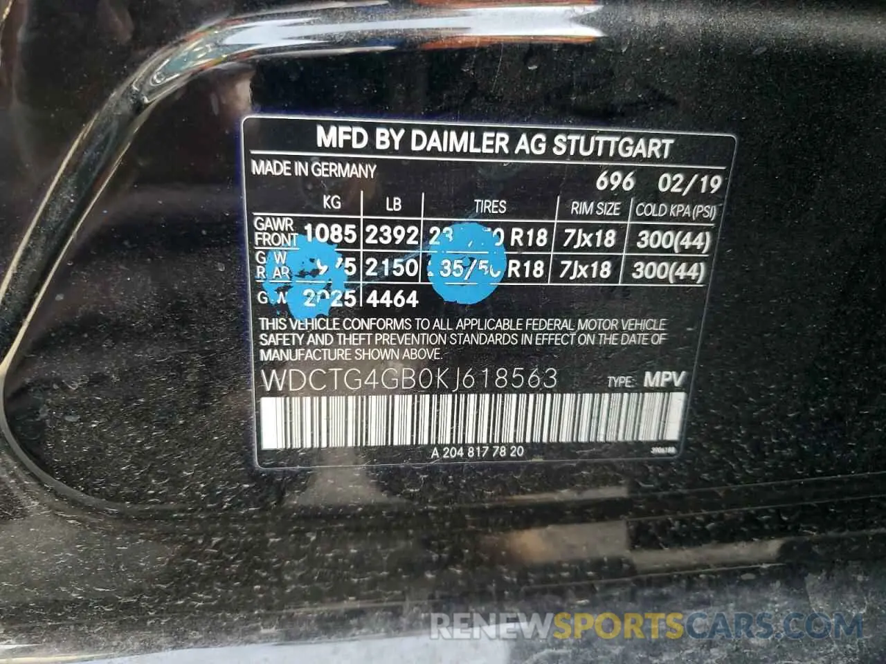 12 Photograph of a damaged car WDCTG4GB0KJ618563 MERCEDES-BENZ GLA-CLASS 2019