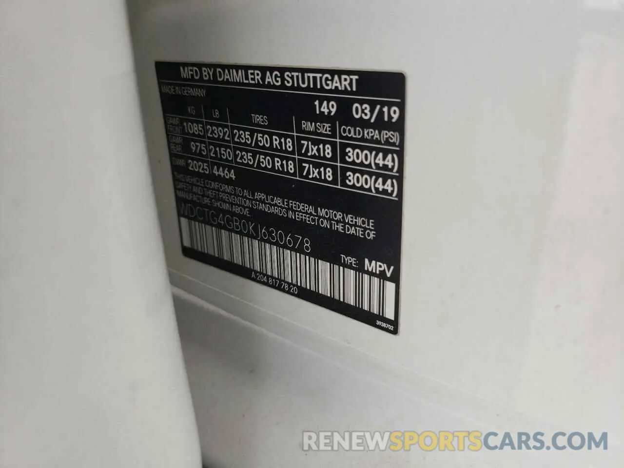 10 Photograph of a damaged car WDCTG4GB0KJ630678 MERCEDES-BENZ GLA-CLASS 2019