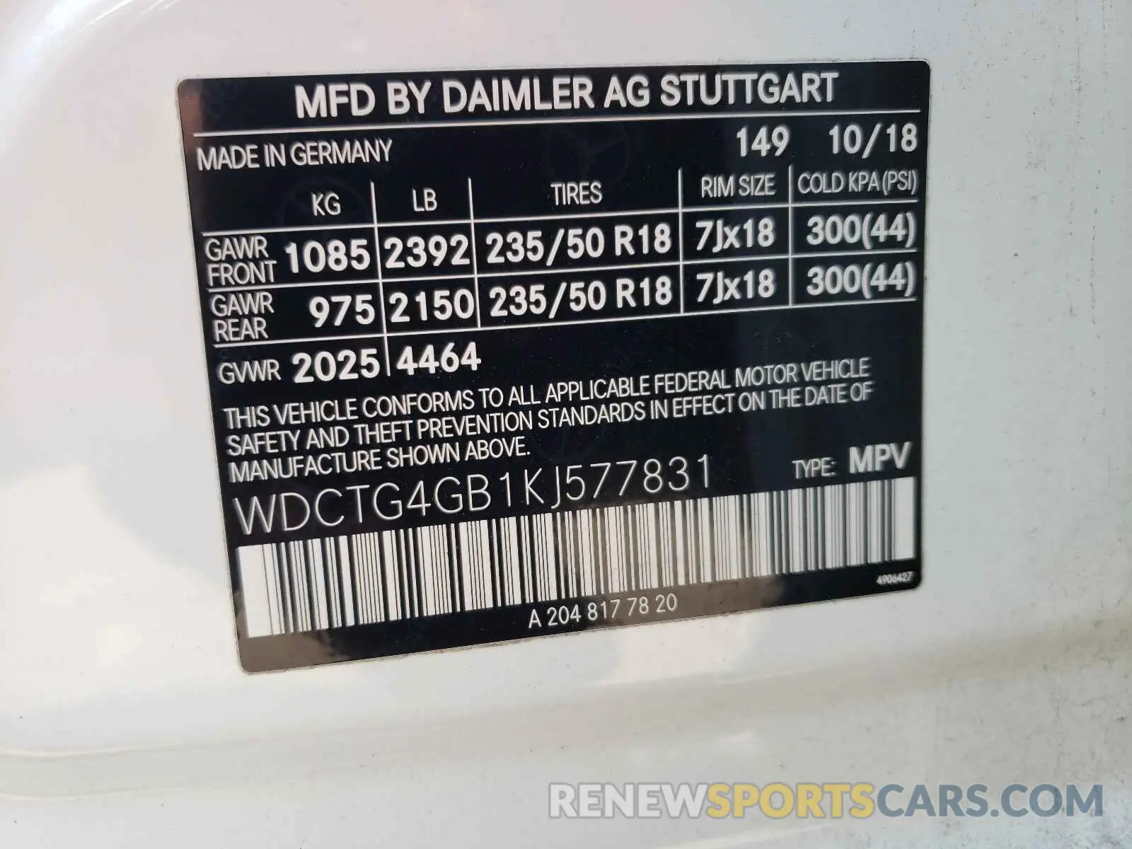 10 Photograph of a damaged car WDCTG4GB1KJ577831 MERCEDES-BENZ GLA-CLASS 2019