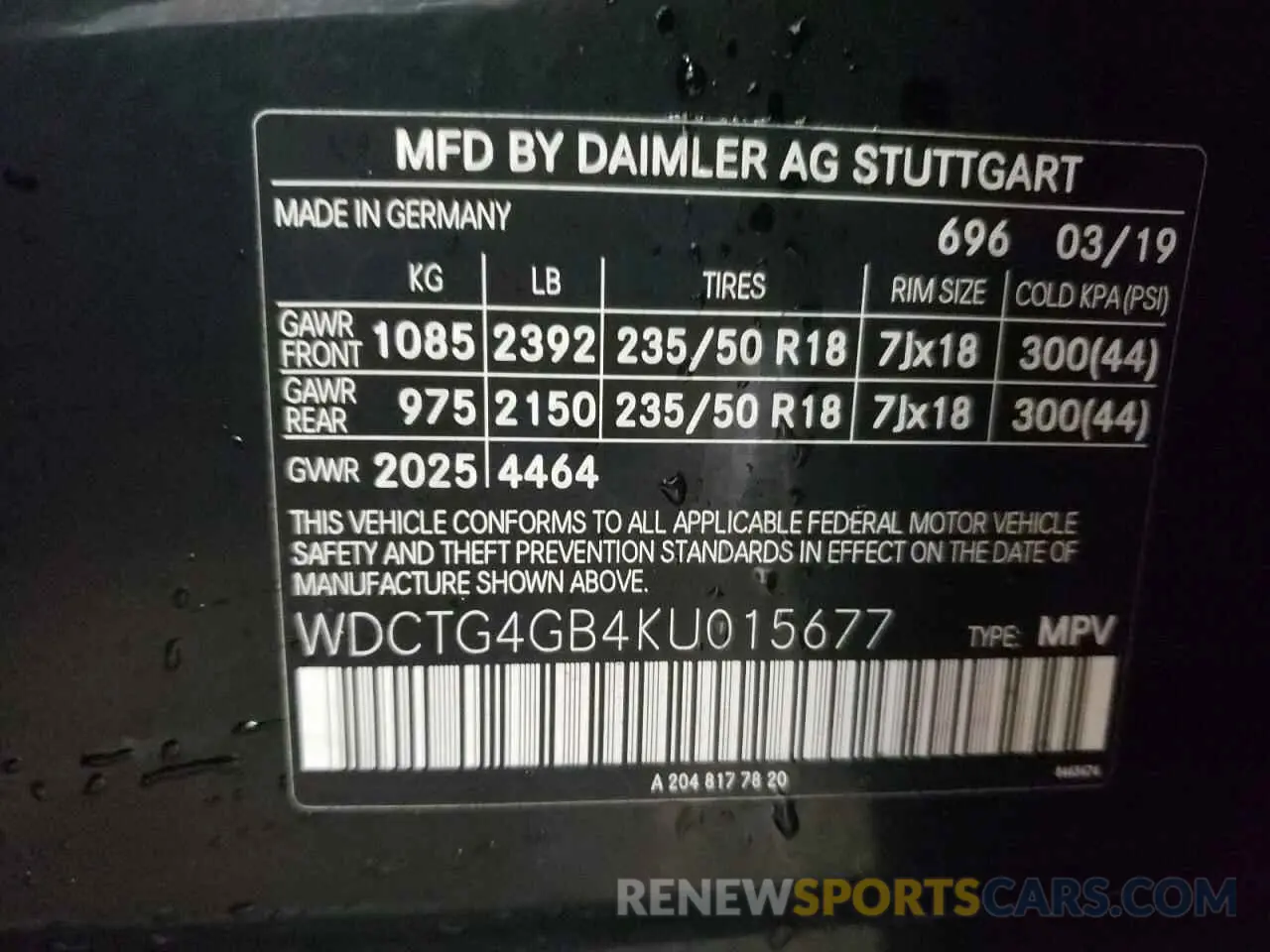 12 Photograph of a damaged car WDCTG4GB4KU015677 MERCEDES-BENZ GLA-CLASS 2019