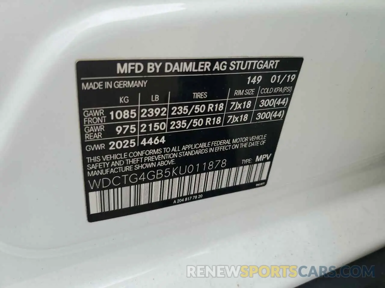 13 Photograph of a damaged car WDCTG4GB5KU011878 MERCEDES-BENZ GLA-CLASS 2019