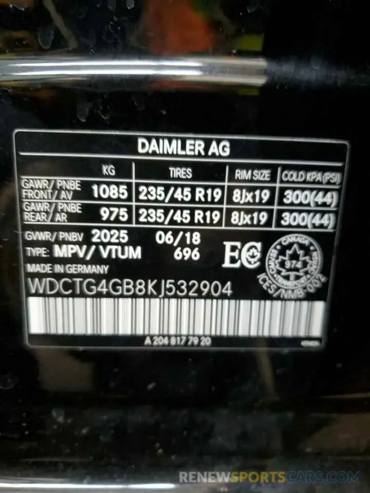 12 Photograph of a damaged car WDCTG4GB8KJ532904 MERCEDES-BENZ GLA-CLASS 2019