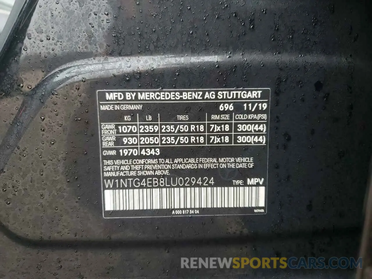 16 Photograph of a damaged car W1NTG4EB8LU029424 MERCEDES-BENZ GLA-CLASS 2020