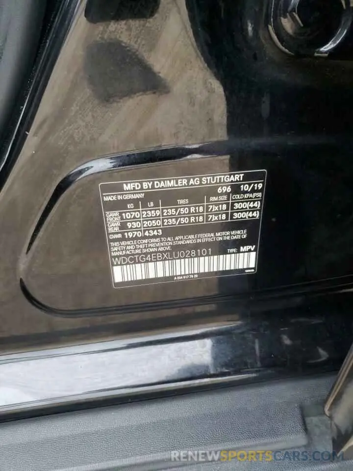 12 Photograph of a damaged car WDCTG4EBXLU028101 MERCEDES-BENZ GLA-CLASS 2020
