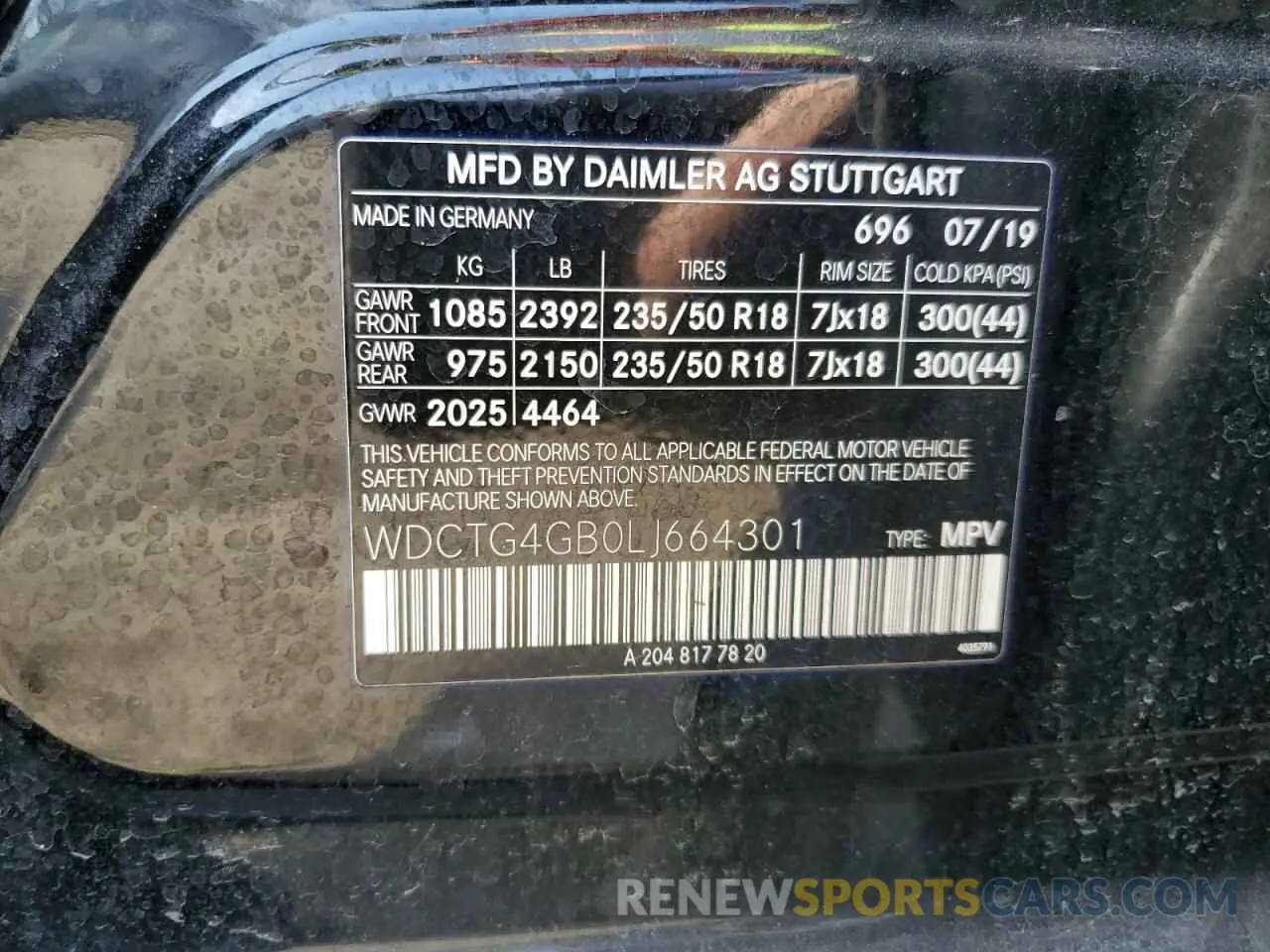 13 Photograph of a damaged car WDCTG4GB0LJ664301 MERCEDES-BENZ GLA-CLASS 2020