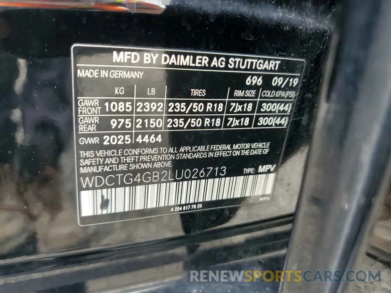12 Фотография поврежденного автомобиля WDCTG4GB2LU026713 MERCEDES-BENZ GLA-CLASS 2020