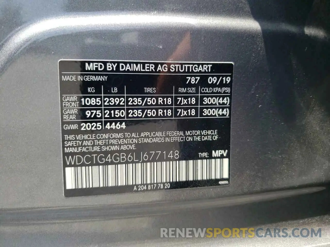 10 Фотография поврежденного автомобиля WDCTG4GB6LJ677148 MERCEDES-BENZ GLA-CLASS 2020