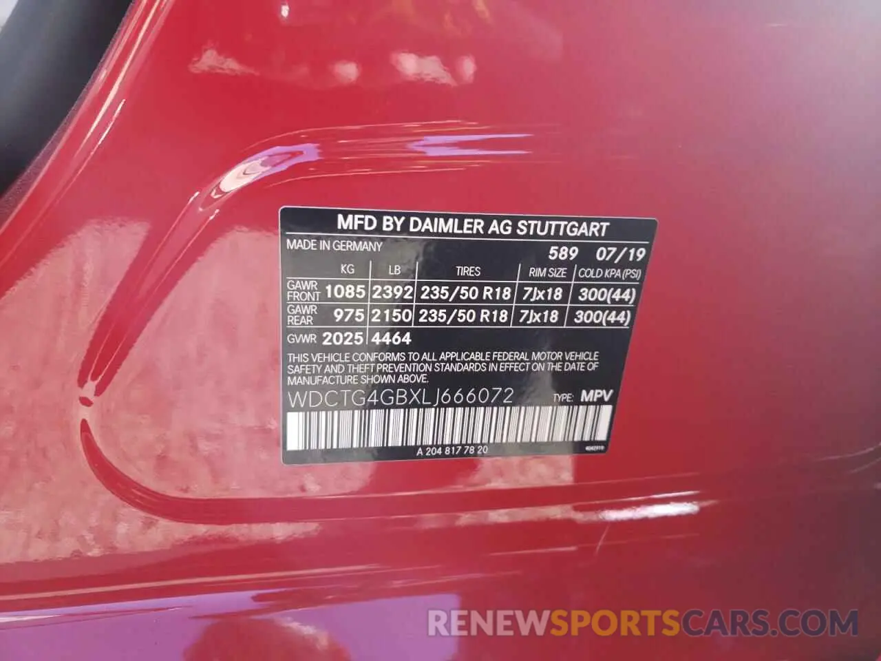 10 Photograph of a damaged car WDCTG4GBXLJ666072 MERCEDES-BENZ GLA-CLASS 2020