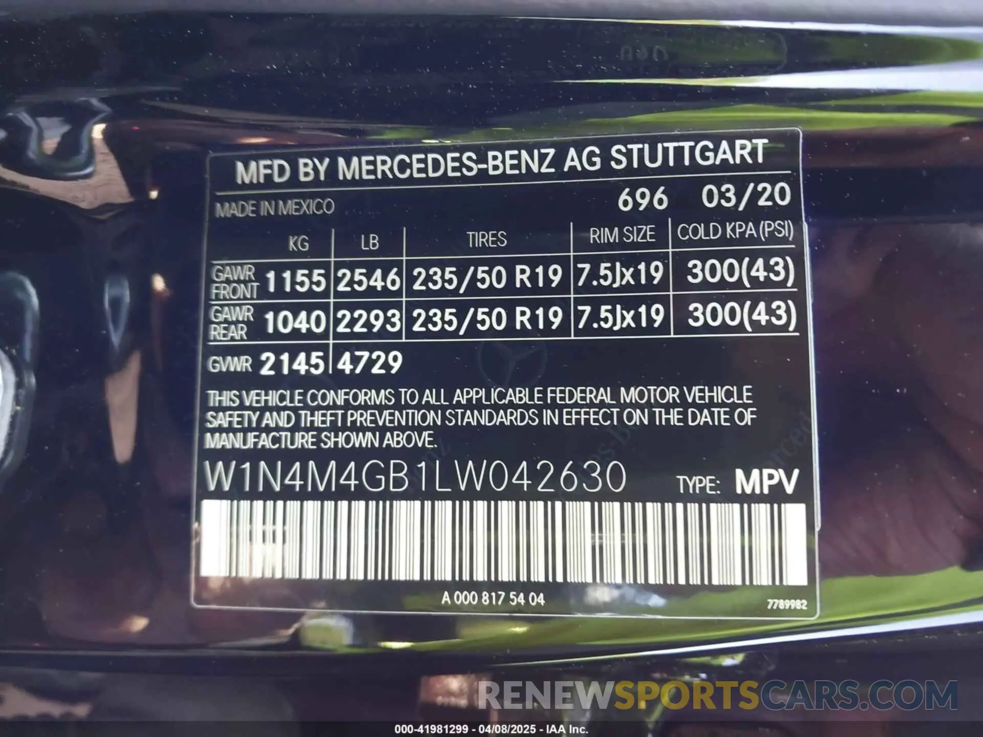 9 Photograph of a damaged car W1N4M4GB1LW042630 MERCEDES-BENZ GLB 250 2020