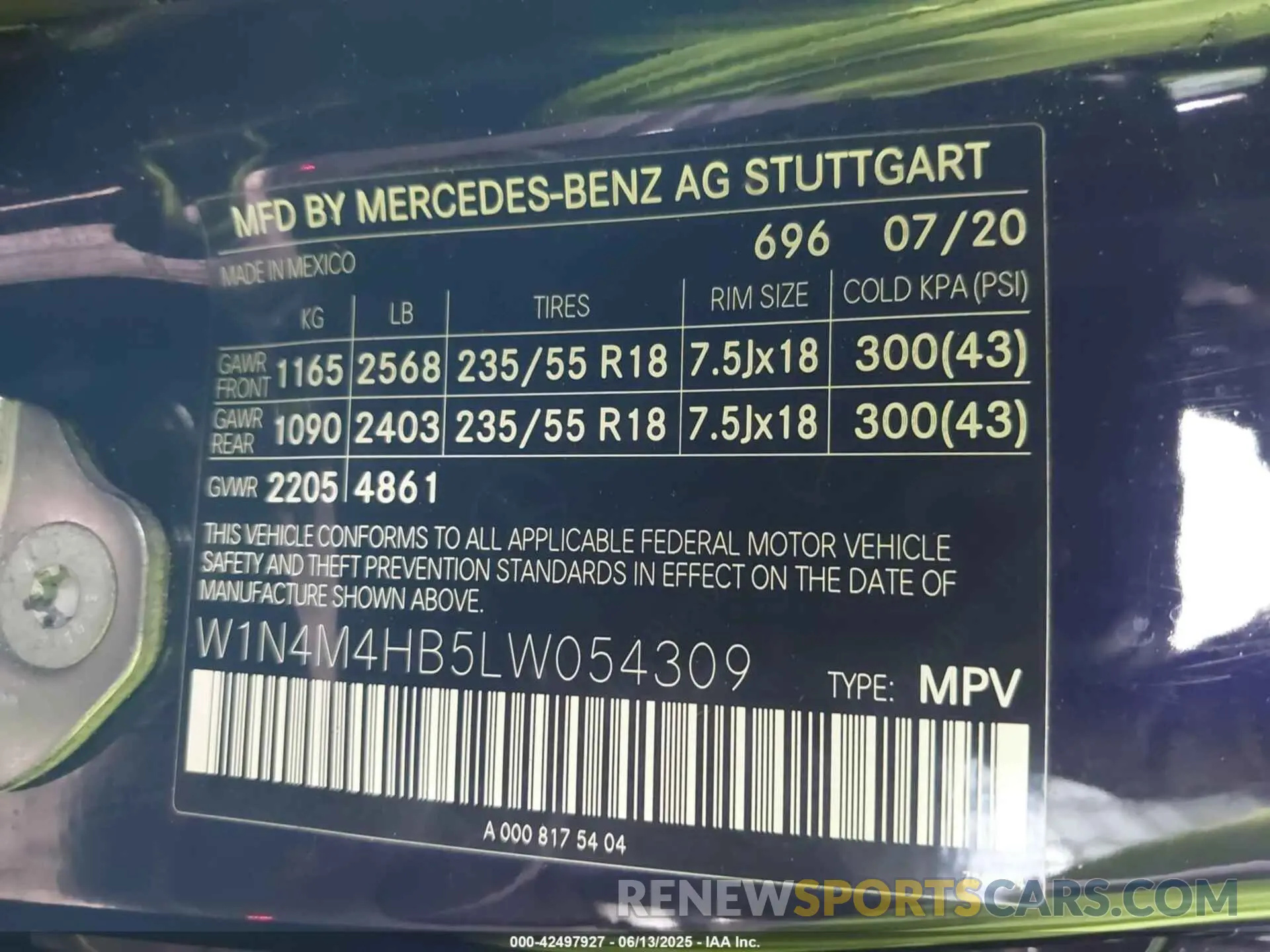 9 Фотография поврежденного автомобиля W1N4M4HB5LW054309 MERCEDES-BENZ GLB 250 2020